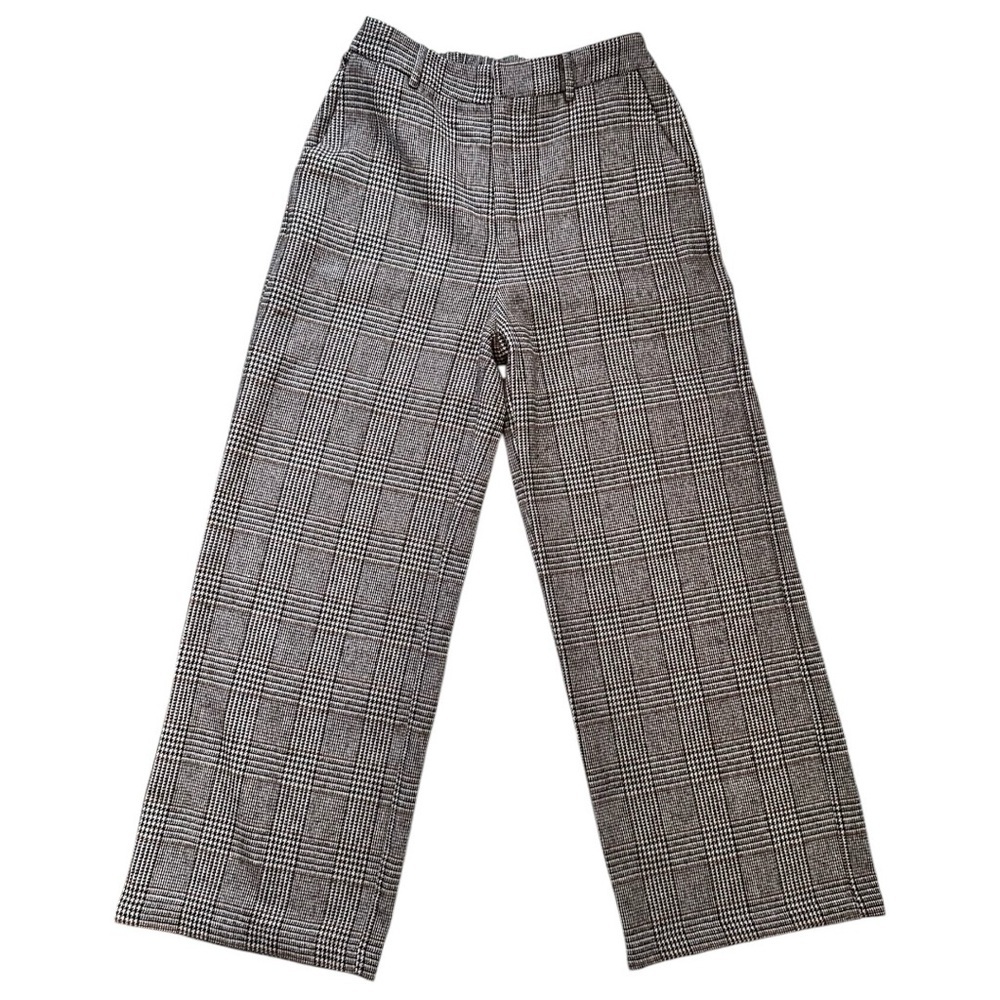 Commense Glen Brown Plaid Preppy Collegiate Workwear Wide Leg Pants, sz L